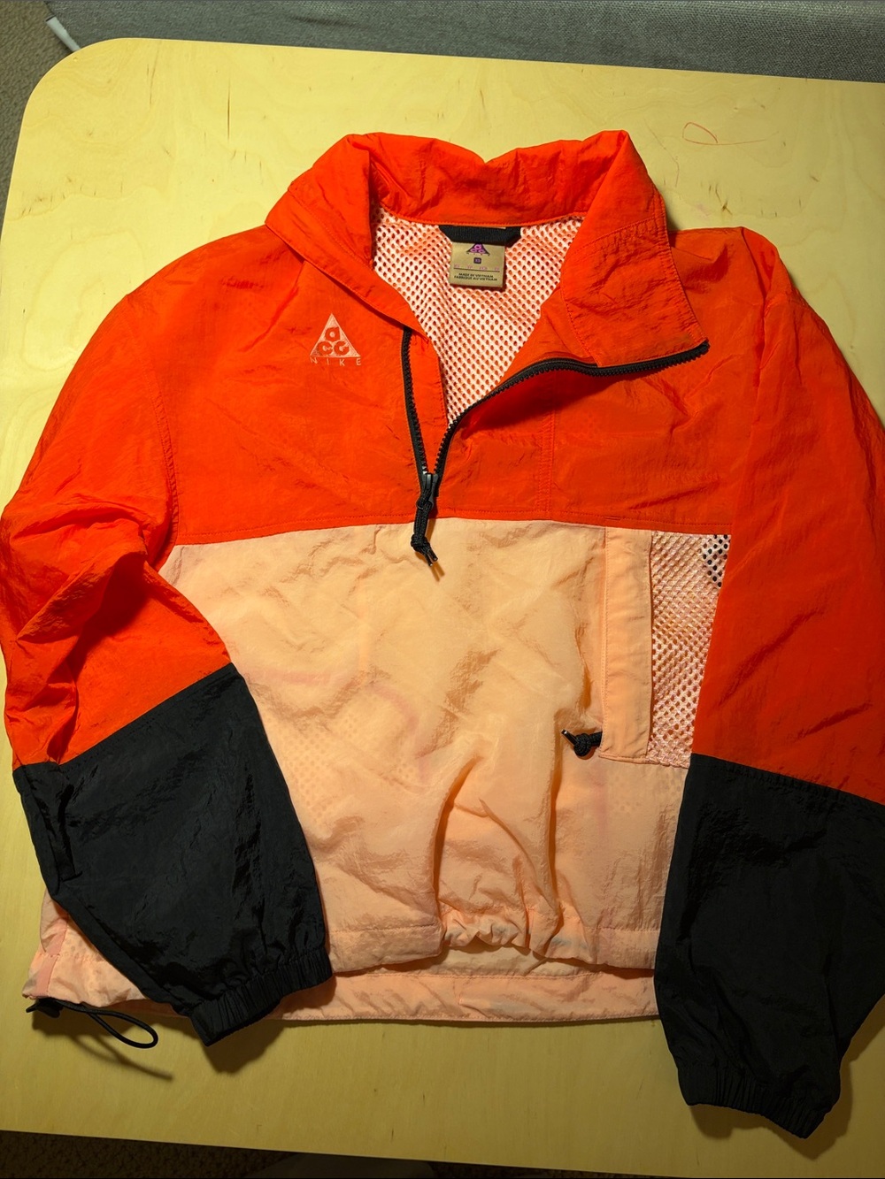 Nike ACG Pink, Red, and Black Colorblock Pullover Raincoat